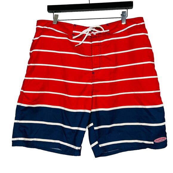 Vineyard Vines Swim Trunks Board Shorts Unlined Red White Blue - 36 - Picture 1 of 4